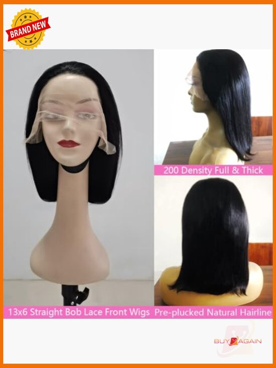 13x6 Lace Front Wig Human Hair Pre Plucked Straight Bob Glueless main image 5